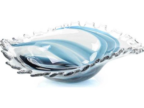 John Richard Hand-Blown Blue and Clear Glass Decorative Bowl