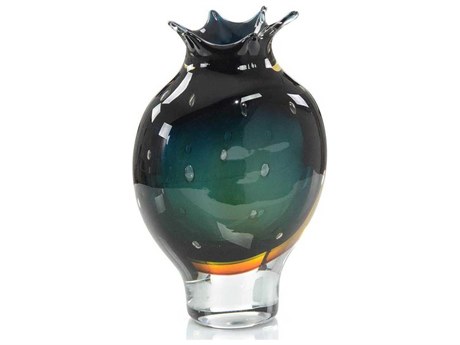 John Richard Hand-Blown Dark Blue and Amber Vase