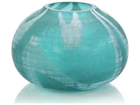 John Richard Aqua Green Etched Glass-II Vase
