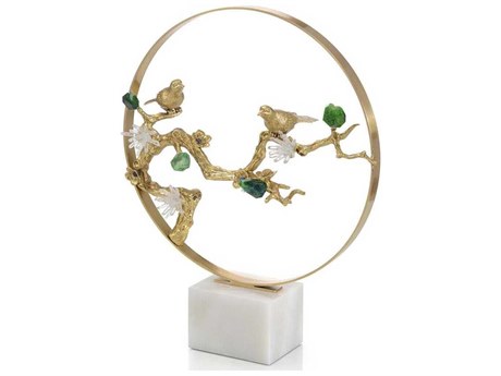 John Richard Brass Bird and Green Agate Sculpture