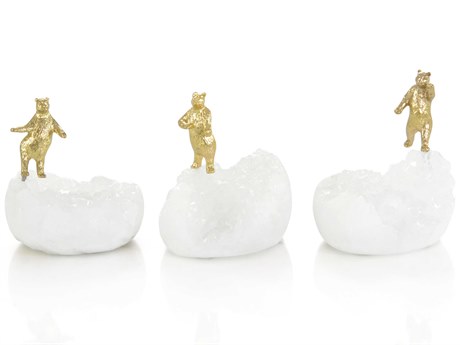 John Richard Brass Bears on Quartz Sculpture Set of 3