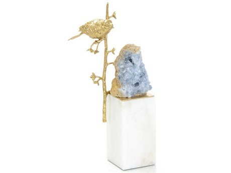 John Richard Brass Bird and Cyanite Geode Sculpture