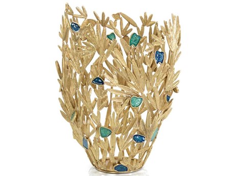 John Richard Brass Embellished Frond Vase
