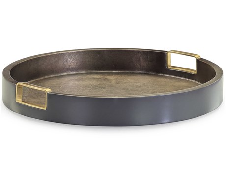 John Richard Dark Brown Tenebra Serving Tray with Brass Handles