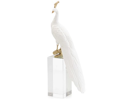 John Richard White Peacock Crystal Base-I Sculpture