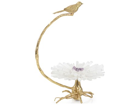 John Richard Brass Bird on Selenite Bloom Sculpture