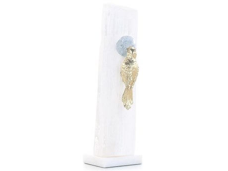 John Richard Brass Bird on Selenite Roost-I Sculpture