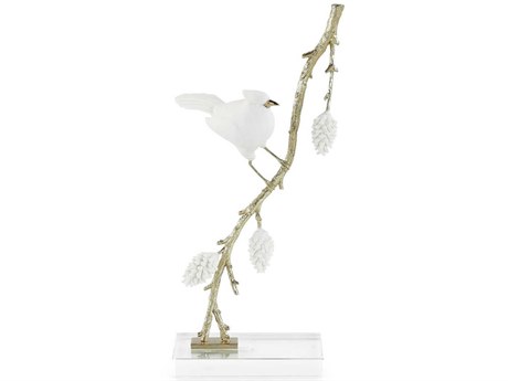 John Richard White Gold Porcelain Bird on Pine Branch-I Sculpture