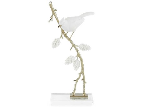 John Richard White Gold Porcelain Bird on Pine Branch-II Sculpture