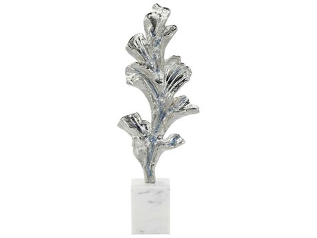 John Richard Silver Gleaming Leaf on Marble Base Sculpture