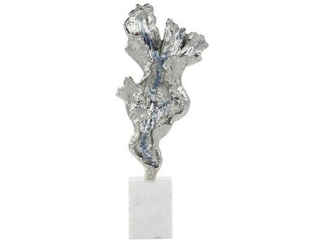 John Richard Silver Gleaming Leaf on Marble Base Sculpture