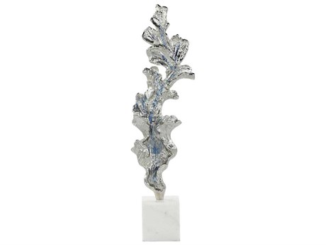 John Richard Silver Gleaming Leaf on Marble Base Sculpture