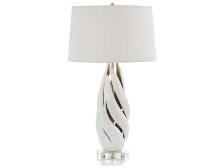 John Richard Mark McDowell Swirl White Gold Leaf Linen Outside Silk Inside Crystal Buffet Lamp