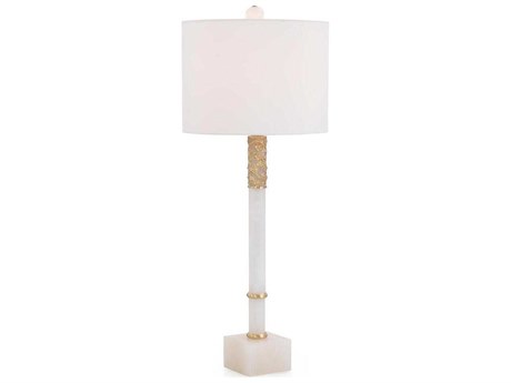 John Richard Margaret Fisher Alabaster with Filigree Overlay Brass White Linen Outside Silk Inside Buffet Lamp