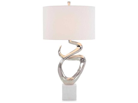 John Richard Mark McDowell Sculpted Nickel White Linen Buffet Lamp