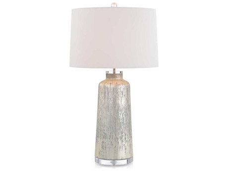 John Richard Silver White Linen Outside Silk Inside Glass Buffet Lamp