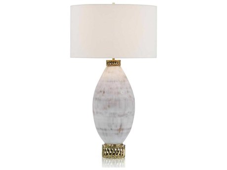 John Richard Distressed White Silk Gold Glass Buffet Lamp