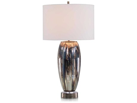 John Richard Antiqued Blue White Silk Glass Buffet Lamp