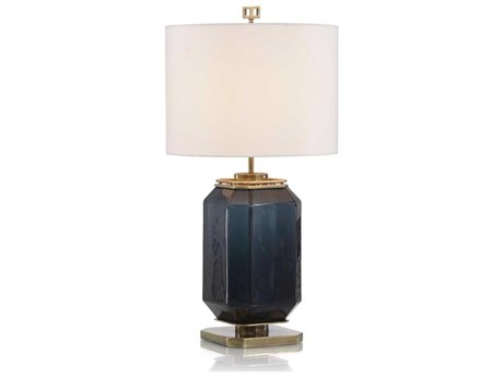 John Richard Navy Polished Brass Blue Glass Buffet Lamp