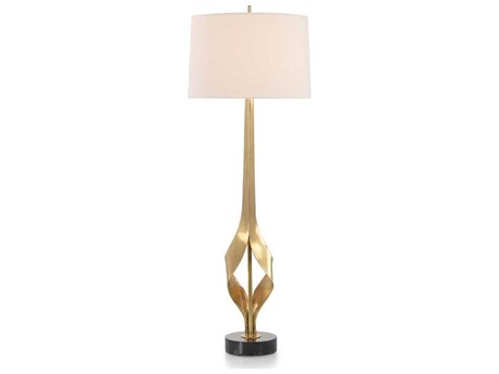 John Richard Mark McDowell Graceful Polished Brass White Silk Outside Cotton Inside Gold Floor Lamp