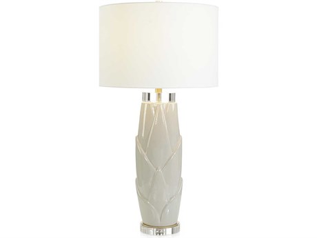 John Richard Lush Leaves Gray White Linen Buffet Lamp