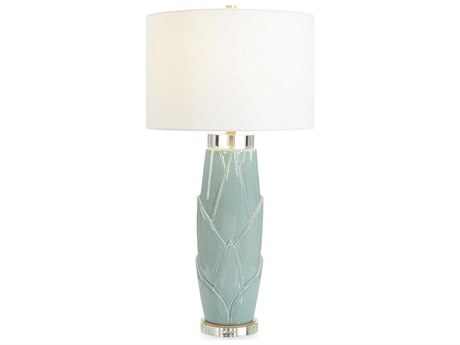 John Richard Lush Leaves Earthy Green White Linen Buffet Lamp