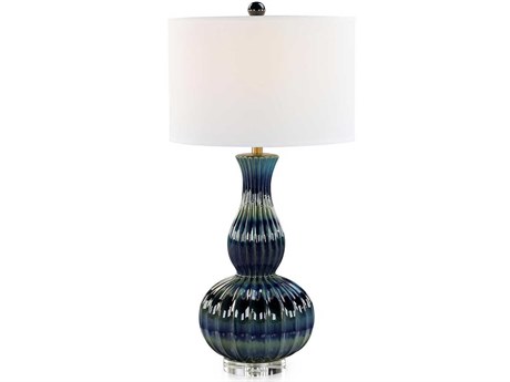 John Richard Genevieve Blue White Linen Buffet Lamp