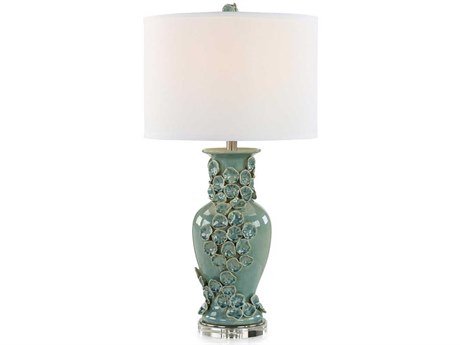 John Richard Kai Blue Green White Linen Buffet Lamp