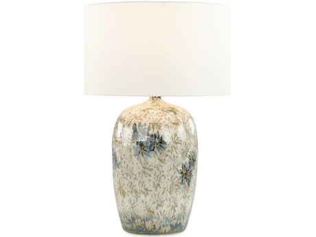 John Richard Ethereal Blossoms White Blue Silk Buffet Lamp