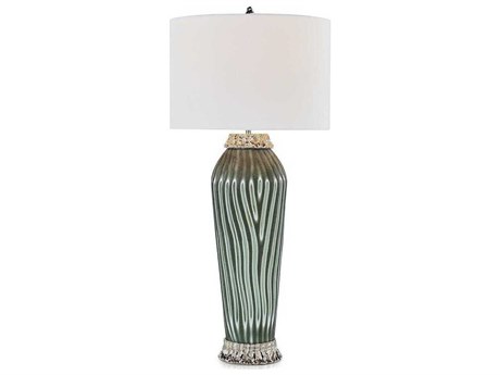 John Richard Monochrome Polished Nickel Green Buffet Lamp