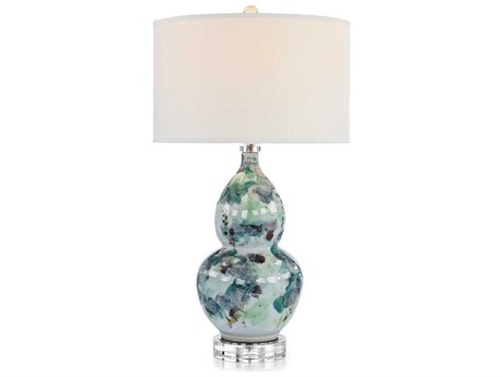 John Richard Morning Hand Painted Green Brown Buffet Lamp