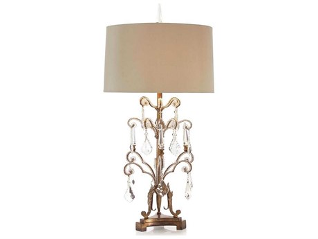 John Richard French Girandole Walnut And Gray Crystal Glass Buffet Lamp