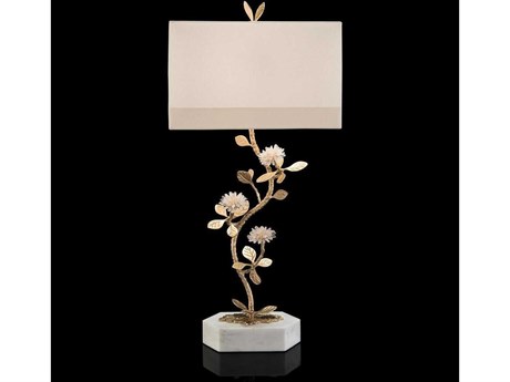 John Richard Quartz Flower Crystal Glass Brass Buffet Lamp