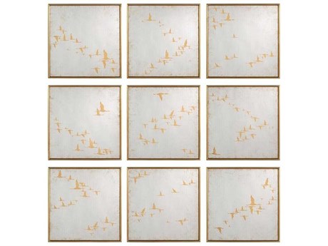 John Richard Migration Gold Square Antique Mirror Set of 9