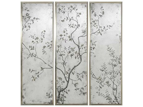 John Richard Pastorale Pewter Silver Rectangular Antique Mirror Set of 3