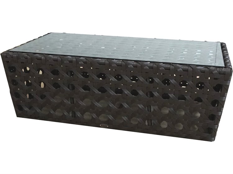 Schnupp Patio Open Wicker Rectangular Glass Top Coffee Table