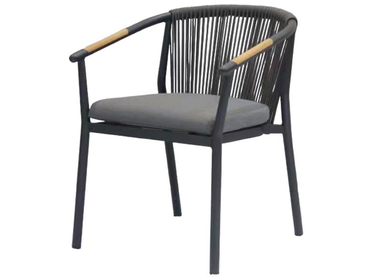 Schnupp Patio Curacao Cushion Aluminum Charcoal Dining Arm Chair with Teak Armrest