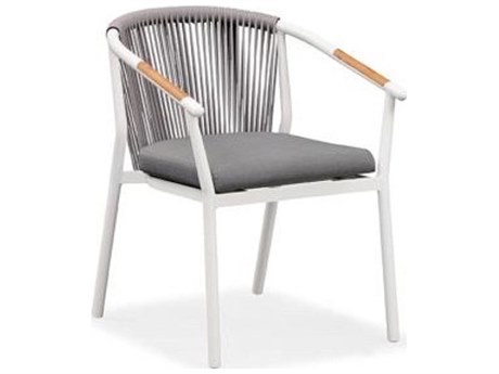 Schnupp Patio Curacao Cushion Aluminum White Dining Arm Chair with Teak Armrest