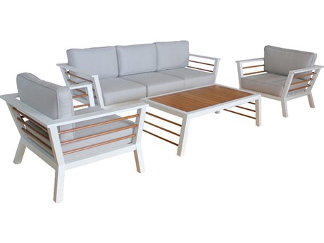 Schnupp Patio Paraiso Cushion Aluminum White Lounge Set with White Wood Grain
