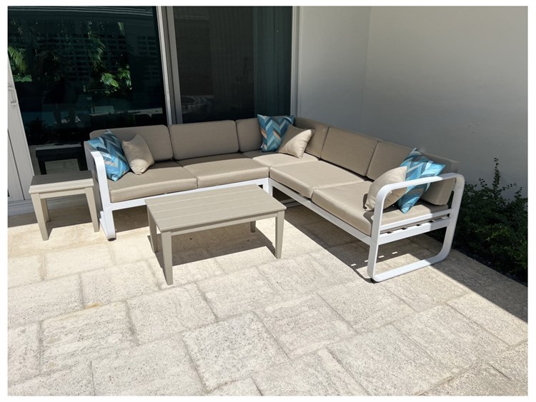 Schnupp Patio Bonaire Cushion Aluminum White Sectional Lounge Set