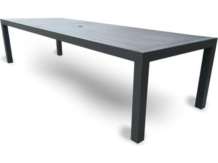 Schnupp Patio Aruba Aluminum Charcoal Rectangular Dining Table with Umbrella Hole