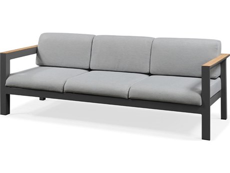 Schnupp Patio Cali Cushion Aluminum Charcoal Sofa with Teak Arm