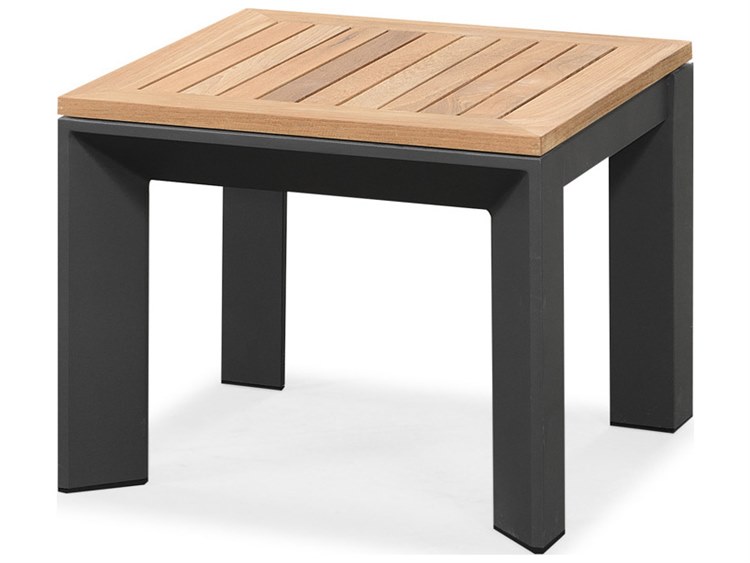 Schnupp Patio Cali Aluminum Charcoal 17'' Wide Square Teak Top Side Table