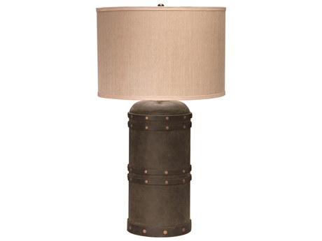 Jamie Young Barrel Vintage Leather Brown Buffet Lamp