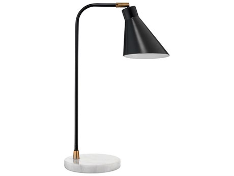 Jamie Young Chronicle Black Antique Brass White Marble Desk Lamp