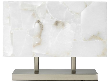 Jamie Young Ghost Alabaster & Antique Silver With Rectangular Off White Table Lamp