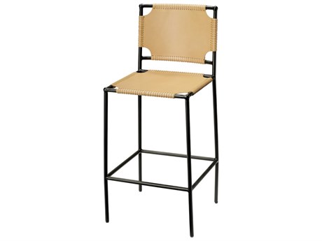 Jamie Young Asher Leather Cashew Black Metal Bar Stool