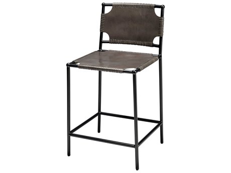 Jamie Young Asher Grey Leather Bar Stool