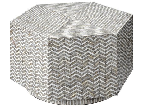 Jamie Young Brando 32" Hexagon Mother of Pearl Grey Coffee Table