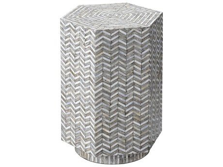 Jamie Young Brando 16" Hexagon Mother of Pearl Grey End Table